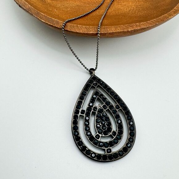 Vintage Signed Monet Teardrop Rhinestone Pendant Necklace Retro Statement Glam - Picture 1 of 11